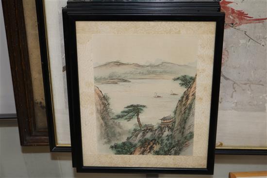 Chinese School, set of four watercolours, landscapes and three other pictures 20 x 15cm